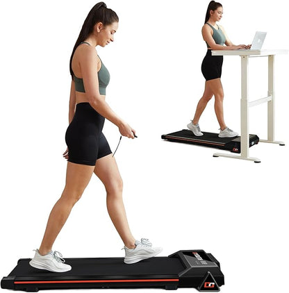 GOYOUTH 2 in 1 Under Desk Electric Treadmill Motorized Exercise Machine with Wireless Speaker, Remote Control and LED Display, Walking Jogging Machine for Home/Office Use