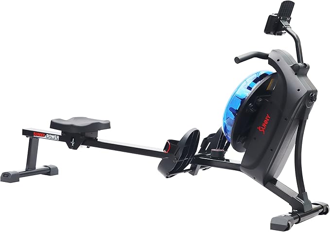 Sunny Health & Fitness Elite Water Rowing Machine with High Resistance Vertical Tank, Optional Exclusive Bluetooth SunnyFit App