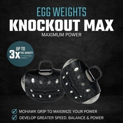 Egg Weights Knockout Max 5.0 lbs Set Bismuth Hand Weights with Anti-Slip Silicone Rubber Finger Loop for Shadowboxing, Kickboxing for Men and Women - 2 Eggs, 2.5 lbs Each + Free E-Book Workout Guide