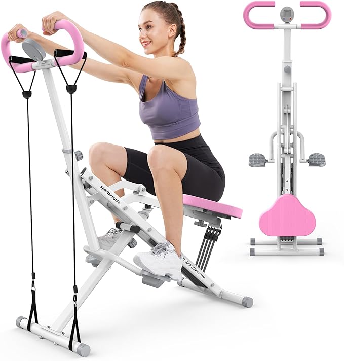 Sportsroyals Pink Squat Machine for Home,Rodeo Core Exercise Machine,330lbs Foldable,Adjustable 4 Resistance Bands,Ride & Rowing Machine for Botty Glutes Butt Thighs,Ab Back/Leg Press Hip Thrust…