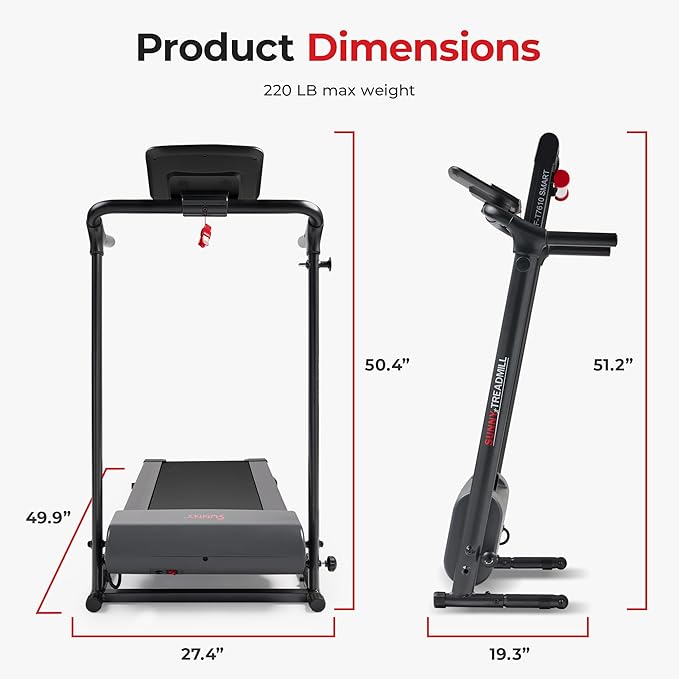 Sunny Health & Fitness Smart Foldable Exercise Running Walking Treadmill, Easy Assembly, LCD Performance Monitor, Device Holder, Optional SunnyFit® App Enhanced Connectivity