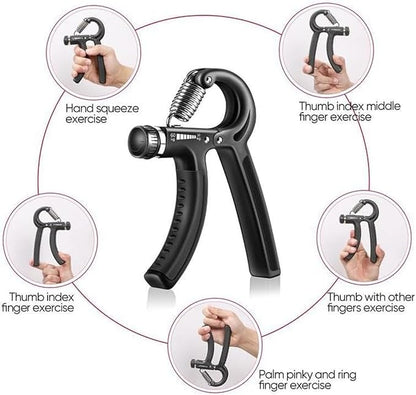 Hand Grip Strengthener Workout Kit, 5 Pack, Adjustable Resistance Grips and Stress Balls, Black