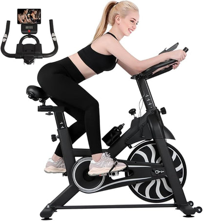 Panana Exercise Bike Indoor Cycling Cycle Bike Stationary for Home Gym Use with Silent Flywheel, LCD Display, Heart Rate Sensor, Phone Tablet Bottle Holders, Adjustable Height Training Cardio Workout