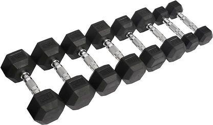 Signature Fitness Premium Rubber Coated Hex Dumbbell Weight Set