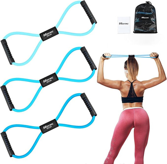 Figure 8 Resistance Band, Exercise Bands for Back, 8 Shaped Resistance Bands for Arms, Shoulder, Leg Stretching, Physical Therapy, Yoga, Pilates, Home Gym Workout Equipment for Women Men