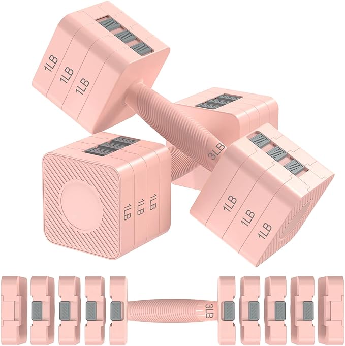 Adjustable Dumbbells Set of 2, Hand Weights Sets with 5 Levels 3lb, 5lb, 7lb, 9lb, 11lb, Adjustable Weight Dumbbells for Women/Men Home Gym Full Body Workout