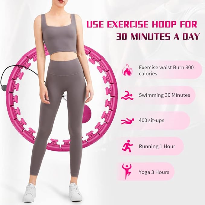 Weighted Fit Hoop, Fithoop, Fitness Hoop 2 in 1 Abdomen Fitness Massage, 60inch 30 Knots,47inch 24 Knots,Great for Adults and Beginners Weight Loss and Exercise