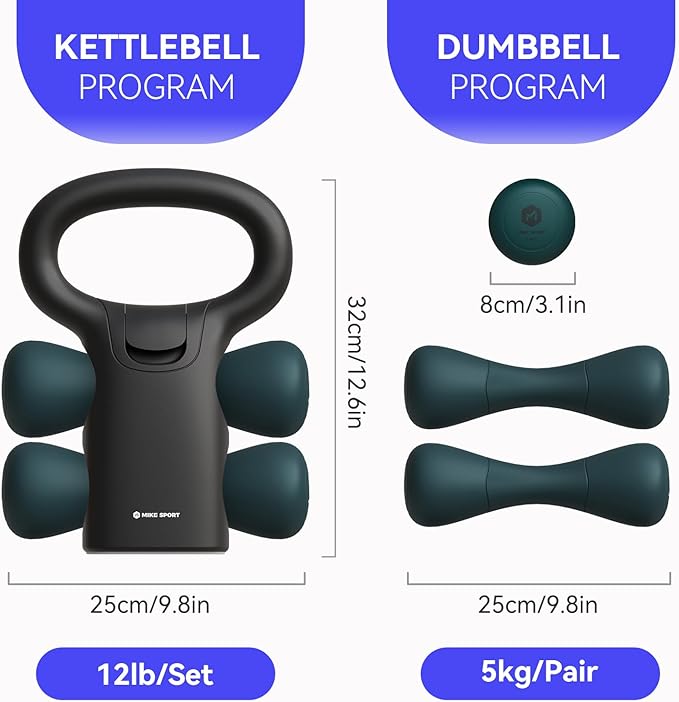 2 in 1 Variable Kettlebell for Beginners, Adjutable kettlebell set with two dumbbells,5LB, 10LB, 12LB, Adjustable Plates, Home Training Gym, Stylish, Muscle Training, Weight Loss Equipment