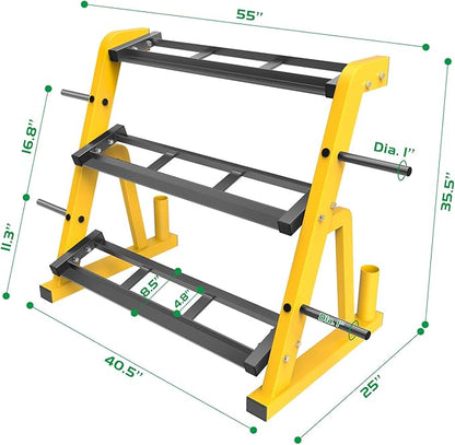 Kipika Heavy Duty Dumbbell Rack Multifunctional, Weight Rack for Dumbbells, Home Gym Equipment, Suitable for Storage of Dumbbell, Barbell Plate, Barbell Bar, Yellow/Black