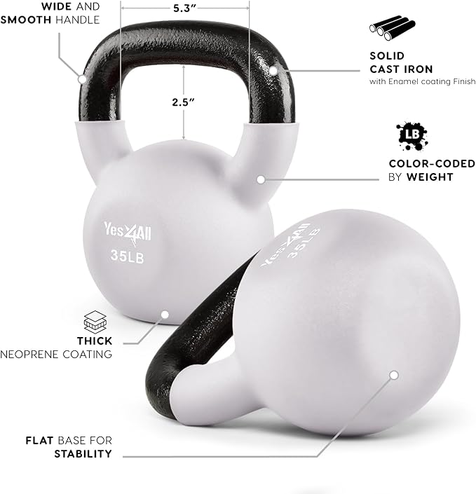 Yes4All Neoprene Coated/Adjustable Kettlebell & Kettlebell Sets - Hand Weights for Home Gym & Dumbbell Weight Set training