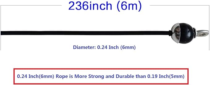 Home Gym Fitness LAT Pulldown Cable Replacement 78/118/ 236 Inch, 6mm Adjustable Length for Pulley System Cable Machine Workout Equipment, Steel Wire Rope with Rubber Stopper Ball (236 Inch)