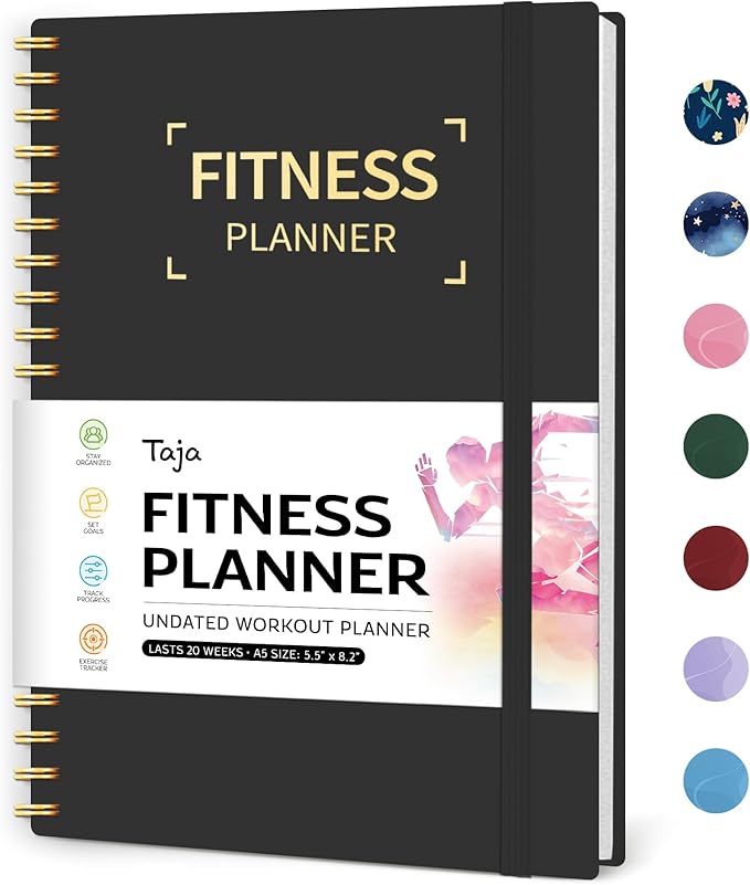 Fitness Workout Journal for Women & Men, A5(5.5" x 8.2") Workout Log Book Planner for Tracking, Progress, and Achieving Your Wellness Goals-Black