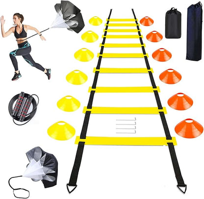 Soccer Agility Training Equipment Set, Soccer Accessories 20Ft Agility Ladder, 12 Cones, Solo Soccer Trainer, Jump Rope Speed Training Equipment Gifts for Boy