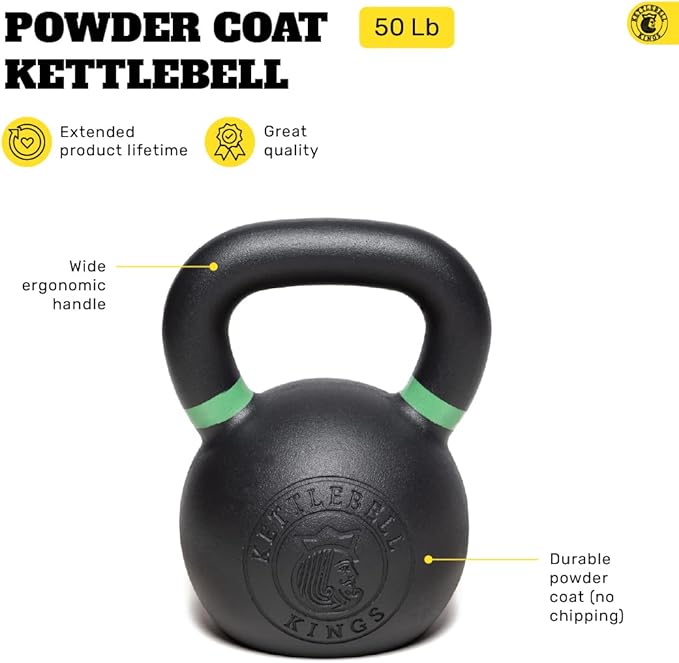 Kettlebell Kings Powder Coated Kettlebell Weights 5-90 LB | Workout Gym Equipment & Strength training sets for Women & Men | Durable Coating for Grip Strength, Rust Prevention