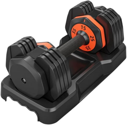 55LB Dumbbell, Adjustable Dumbbell Set, Free Dumbbell with Weights Change, Black Dumbbell with Secure Lock Slots, Adjustable Dumbbell for Men and Women for Home Gym, Black