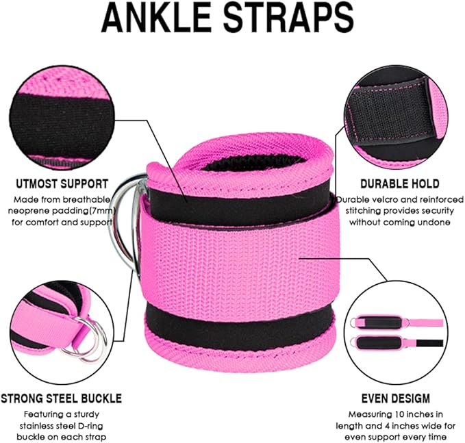 Ankle Straps Ankle Resistance Bands Wrist Cuffs Padded Straps Adjustable Fitness Glute Kickback D-Ring for Cable Machine Gym Foot Leg Training Brace Support 1 Pair