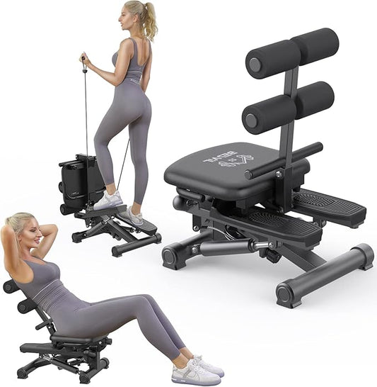 Steppers for Exercise at home, Stair Stepper with Resistance Bands,Ab Crunch Machine for Stomach Workout,Djustable Situp,330lbs Loading Capacity,2-in-1 Fitness Equipment