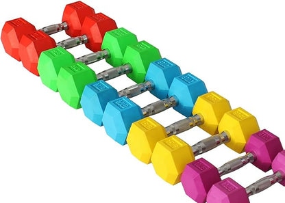 Signature Fitness Colored Rubber Coated Hex Dumbbell Weight Set,Multiple Packages