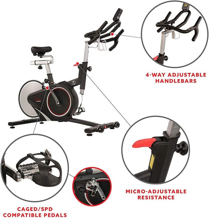 Sunny Health & Fitness Magnetic Rear Belt Drive Indoor Cycling Exercise Bike with RPM Cadence Sensor - SF-B1709, Black