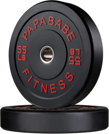 Papababe Bumper Plates, 2 Inch Olympic Weight Plates with Steel Hub Rubber Weights Plates for Weightlifting and Strength Training, Single, Pair & Set