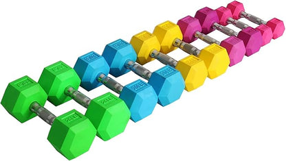 Signature Fitness Colored Rubber Coated Hex Dumbbell Weight Set,Multiple Packages