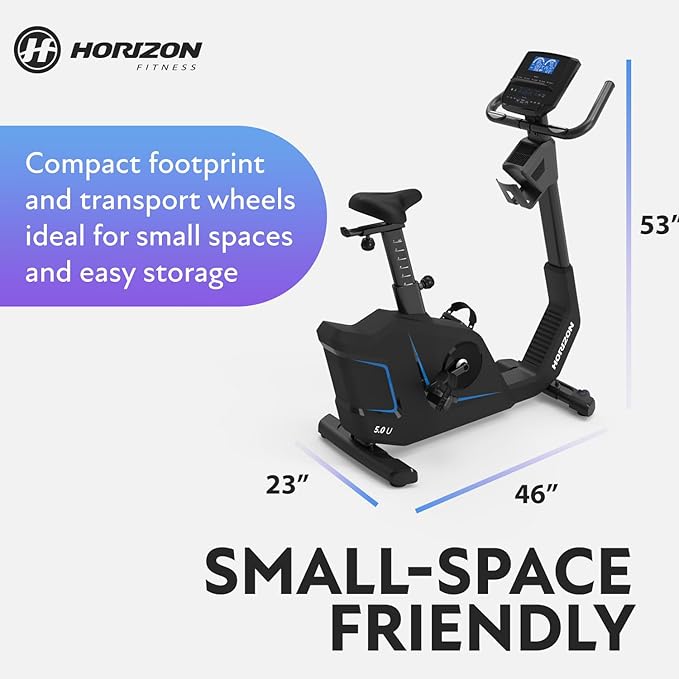 Horizon Fitness 5.0U Upright Bike, Fitness & Cardio, Magnetic Resistance Cycle with Bluetooth, Padded Seat, Step-through Frame, and 300lb Weight Capacity