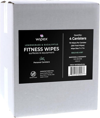 Wipex Fitness Equipment Wipes | Use as Gym Wipes for Equipment, Yoga Mat Cleaner, Peloton Bike Cleaner, Exercise Machine Wipes | Lemongrass, Eucalyptus, 75 Natural Wipes per Canister