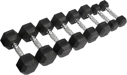 Signature Fitness Rubber Encased Hex Dumbbell, Set Including 5, 10, 15, 20LB Pairs