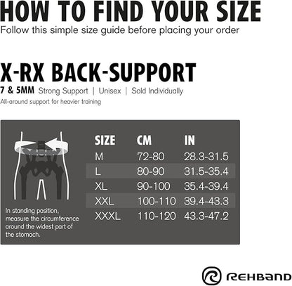 Rehband X-RX Back Support, Heavy weightlifting support 7mm neoprene, 2-in-1 back support with integrated lifting belt for heavy weight lifting workouts