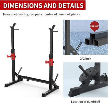 BESTHLS Adjustable Squat Rack Stand with Barbell Rack, Weight Plate Holder, J Hooks,Dip Bar Station for Bench Press Strength Training Max Load 550LBS Suitable for Gym and Home Fitness