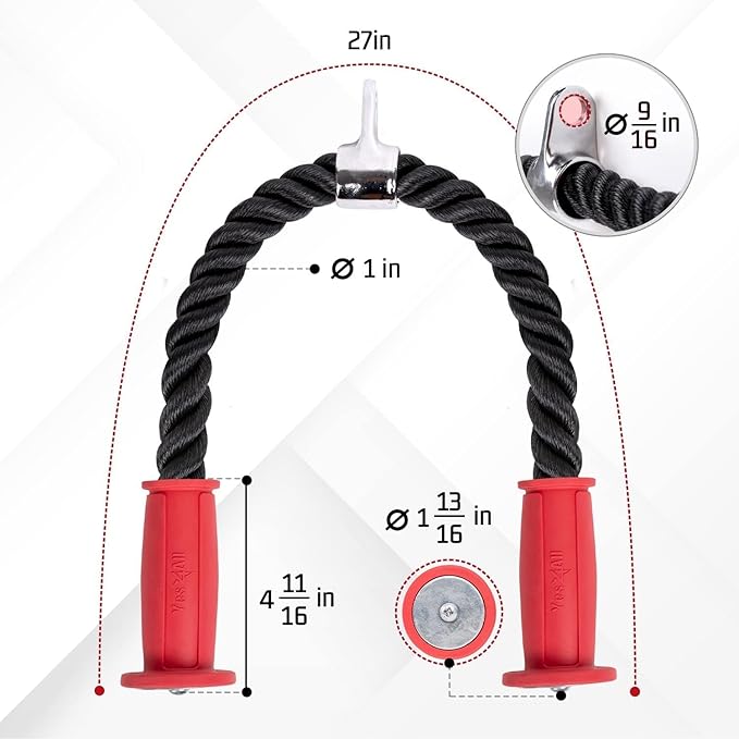 Yes4All Deluxe Tricep Rope Cable Attachment, 27 & 36 inch with 4 Colors, Exercise Machine Attachments Pulley System Gym Pull Down Rope with Carabiner