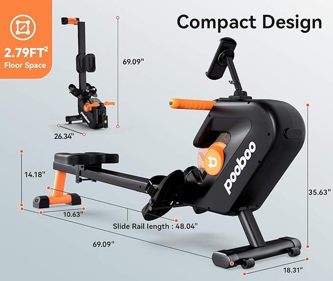 pooboo rowing machine, Max 350 LBS Magnetic Rower with LCD Monitor, Tablet Holder, Upgraded Rowing machines for home use