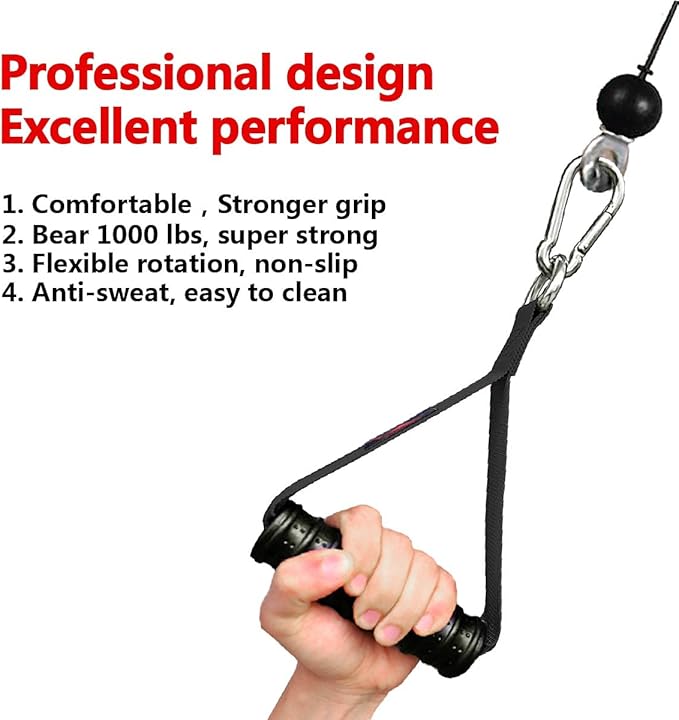 Heavy Duty Gym Exercise Handles Attachment for Cable Machine,Resistance Band,Pulley System Home Fitness Workout Equipment, with Elastic Rubber Grip and 2 Large Carabiners