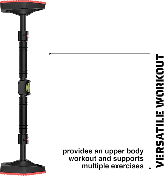 Tribe WOD Free Standing Pull Up Bar - Portable Door Frame Pullup Bar for Home Gym Workouts - Chin Up Bar, No Damage on Doorway - At Home Pull Up Bar with No Screws - Black & Red - 27.5''x7.7''x3.7''