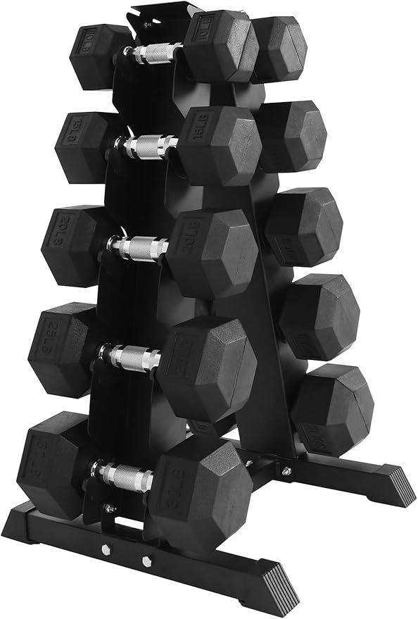 Signature Fitness Premium Rubber Coated Hex Dumbbell Weight Set, Multiple Packages