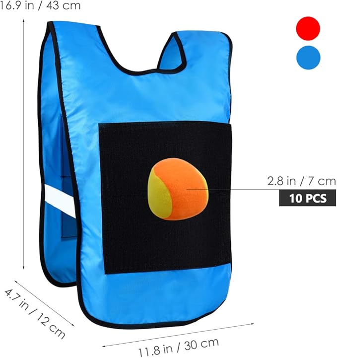 Toyvian Sports Dodgeball Tag Game Vests Set for Kids, 2 Vests and 10 Balls, Sticky Ball Game, Tag Game for Kids Adults Indoor Outside Lawn Yard Games Parent-Child