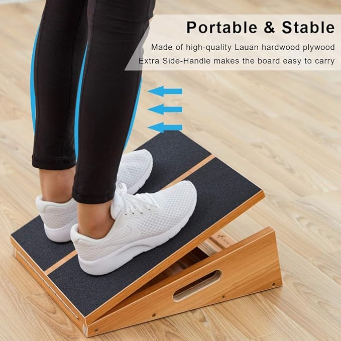 StrongTek Professional Wooden Slant Board, Adjustable Incline Board and Calf Stretcher, Stretch Board - Extra Side-Handle Design for Portability