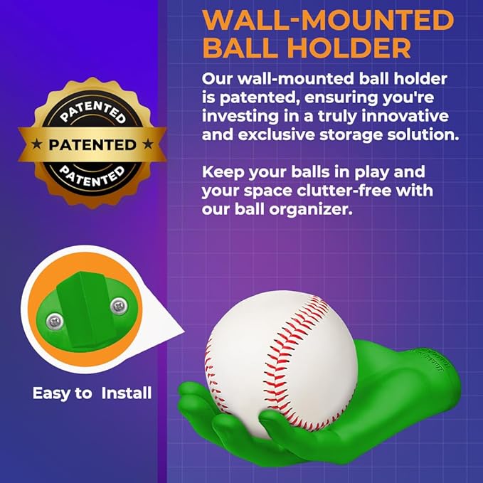 Wall-Mounted Ball Holder - Stylish Sculptured Hand Display Rack for Sports Ball Collections - Baseball, Cricket, Tennis, Golf Balls- Clutter-Free Room Decor and Memorabilia Showcase