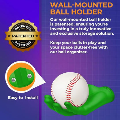 Wall-Mounted Ball Holder - Stylish Sculptured Hand Display Rack for Sports Ball Collections - Baseball, Cricket, Tennis, Golf Balls- Clutter-Free Room Decor and Memorabilia Showcase