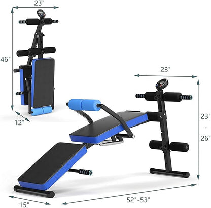 CHEFJOY Multi-function Sit Up Bench, Adjustable Weight Bench with 5 Positions, Smart LCD Monitor, Heavy-duty Steel Frame, Foldable Workout Bench for Home Gym Fitness & Strength Training