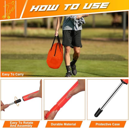 Football Agility Training Slalom Poles Adjustable Orange Agility