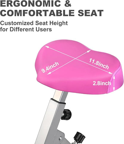 Folding Exercise Bike Portable Upright Adjustable Backrest Cycling Recumbent Stationary Bike Slim Indoor Workout Fitness Cardio Foldable Exercise Bicycle Machine with Pulse Sensor LCD Monitor Arm Resistance Bands