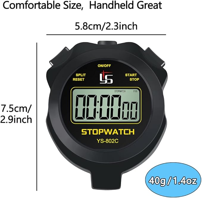 Digital Stopwatch Timer Only Stopwatch with On/Off, No Clock No Date No Countdown Silent Easy Use, Basic Sport Stopwatch for Kids Coaches Running Swimming, Yellow