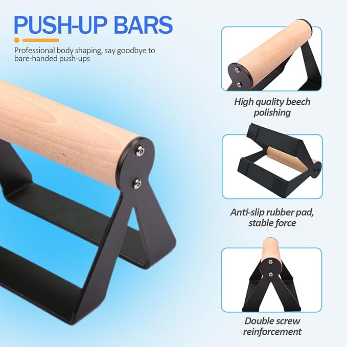 Wooden Push Up Bars with Ergonomic Handles and Heavy-Duty Steel – Anti-Slip Push-Up Handles, Handstand Bars for Calisthenics and Fitness