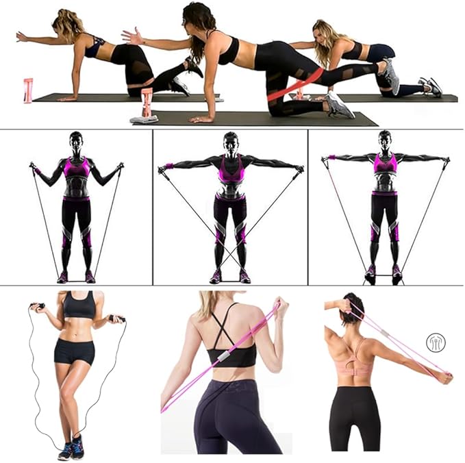 Zugoulook 18Pcs Resistance Bands Set for Women, 5 Stackable Exercise with Handles, Loop Bands, Jump Rope, Figure 8 Band, Ideal Home, Gym Fitness, Yoga, Full Body Workout