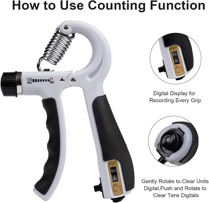 Grip Strength Trainer. Hand Grip, Finger and Forearm Strengthener, With Counter and Adjustable Resistance 10-130 lbs