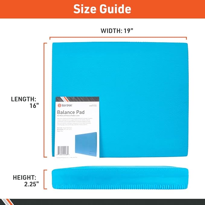 Body Sport Non-Slip Balance Pad – Improve Balance & Build Strength – Physical Therapy & Yoga Pad for Home & Gym – 19" x 16" x 2 1/4", Blue