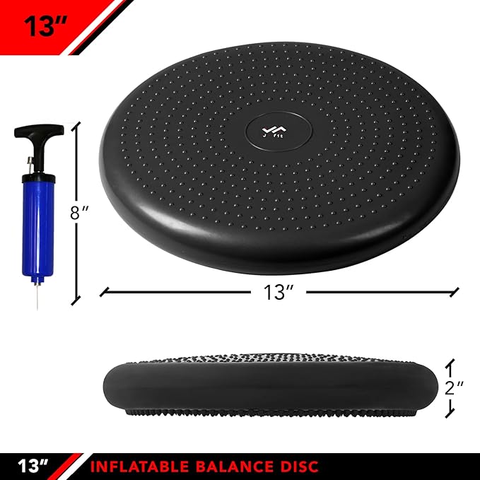 JFIT Inflatable Balance Disc - 13" or 26" Large Wobble Cushion Trainer - Durable Exercise Balance Pad for Coordination, Stability, and Core - Home, Gym, and Pet Training