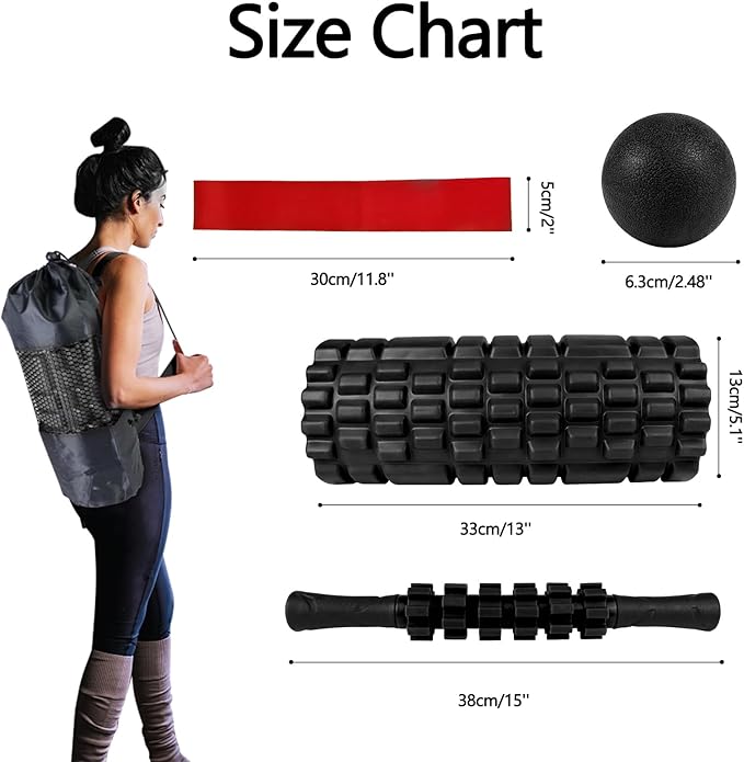 5 in 1 Foam Roller Set High Density Foam Roller Patented, Massage Stick, Massage Ball, Resistance Band for Deep Muscle Massage Pilates Yoga, Fitness for Trigger Point Release