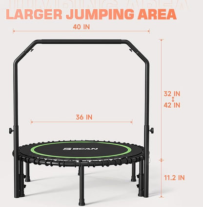 BCAN 450/550 LBS Foldable Mini Trampoline, 40"/48" Fitness Trampoline with Bungees, U Shape Adjustable Foam Handle, Stable & Quiet Exercise Rebounder for Adults Indoor/Outdoor Workout